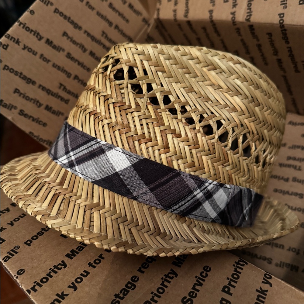 Fedora Straw Hat Plaid Band